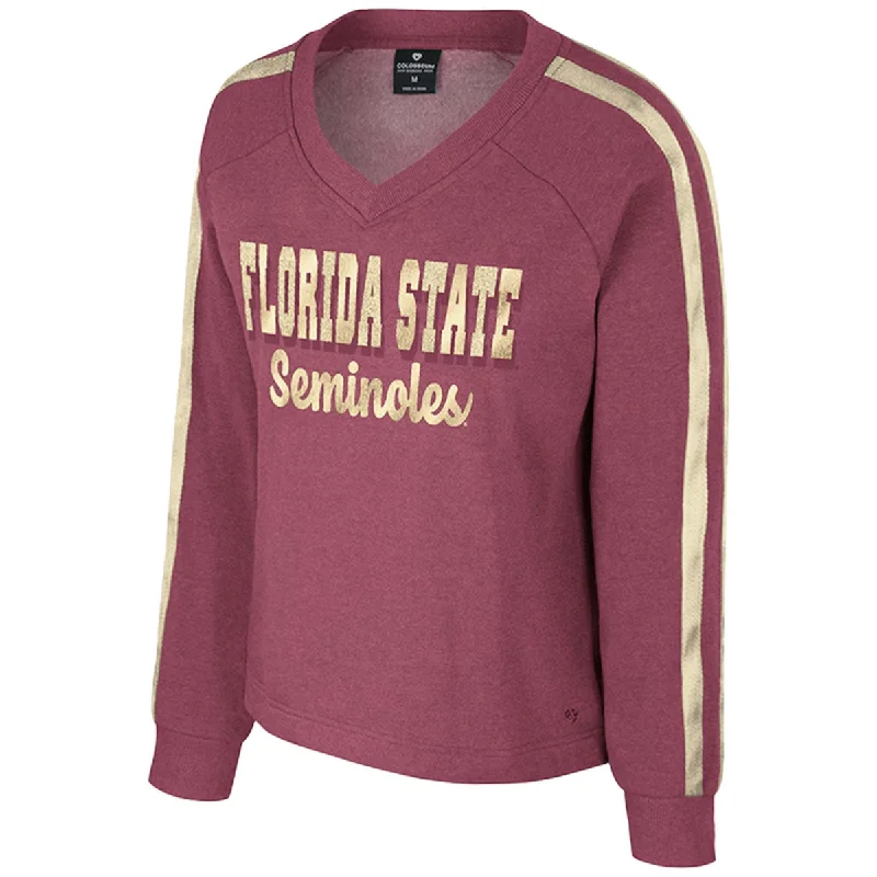 Colosseum Women's Florida State Seminoles Metallic Design V-neck Crew Fleece - Garnet