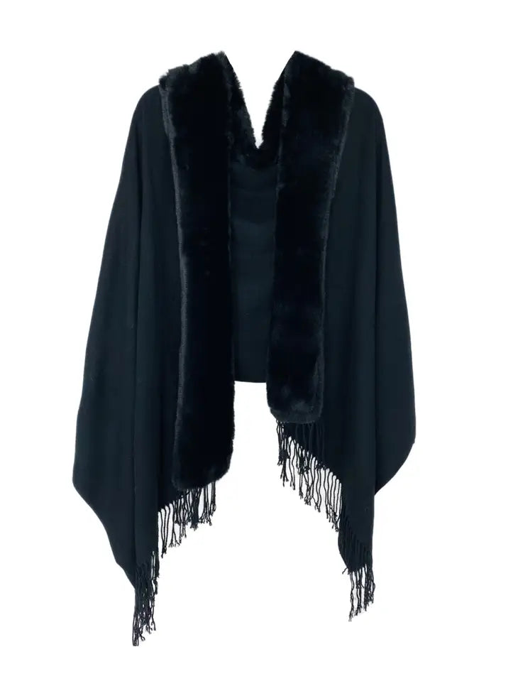 Faux Fur Trim Shawl/Scarf