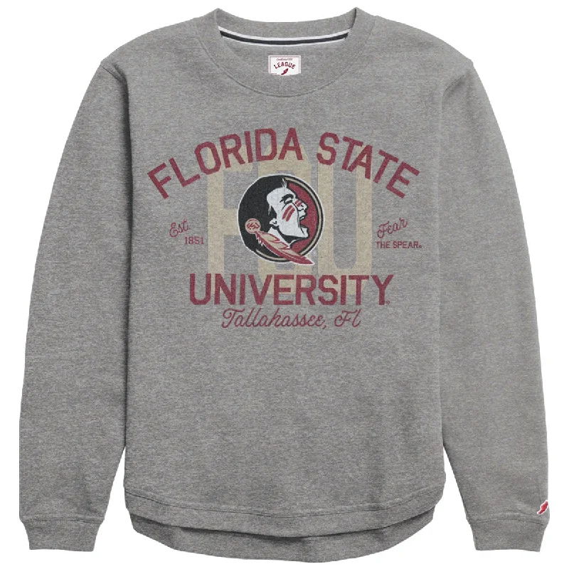 League Women's Seminole Logo/FSU Florida State University Design Tri-blend Crew Fleece - Fall Heather