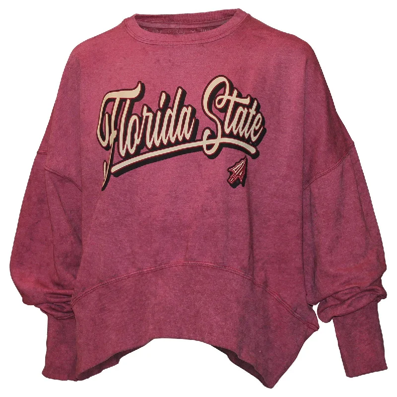 Pressbox Women's Florida State Arrowhead Design Sun Washed Dolman Sleeve Crew Sweatshirt - Garnet