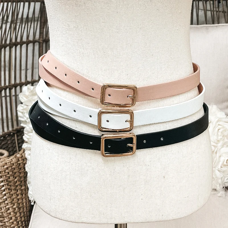 Set of Three | Skinny Fashion Belts in Black, White, and Nude