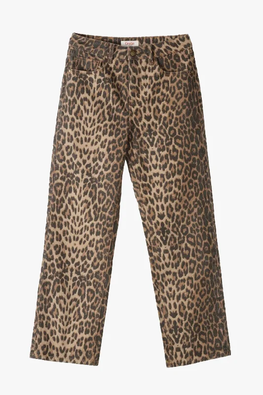 Solange Denim High Straight Leopard