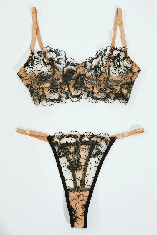 Black Floral Embroidery Lingerie Set