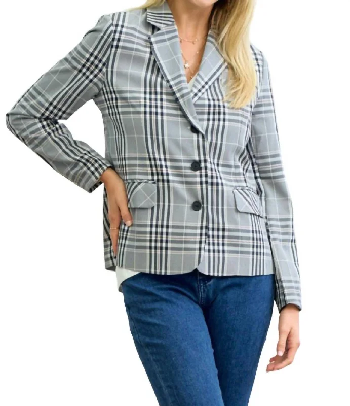 Plaid Striped Lining Blazer In Ivory/black