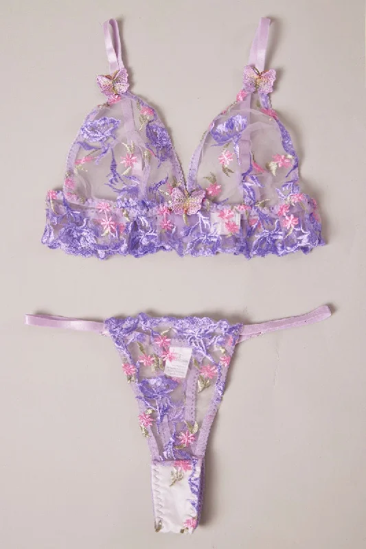 Purple Embroidery Lingerie Set